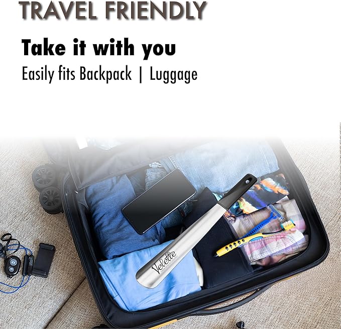 Velette Metal Shoe Horn Long Handle for Seniors - 15" Long Shoe Horns for Men, Women and Kids - Boot Horns, Shoehorn Long-Handle, Shoes Spoon, Stick Helper for Cowboy Boots, Sneakers, Dress Shoes