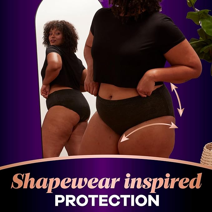 Always Discreet Boutique Incontinence and Postpartum Underwear for Women, Maximum Protection, Extra Large, Black, 16 Count