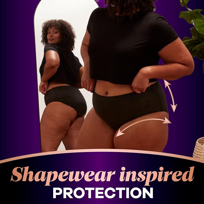 Always Discreet Boutique Incontinence and Postpartum Underwear for Women, Maximum Protection, Small/Medium, Black, 20 Count (Pack of 3)