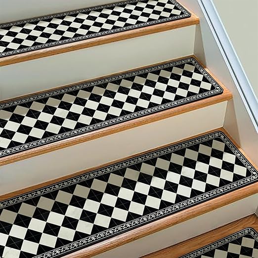 Boho Stair Treads Non Slip - Carpet Stair Treads for Wooden Steps Indoor, Stair Rugs for Kids, Elders and Dog, Stair Runners for Wooden Steps, 4 pcs