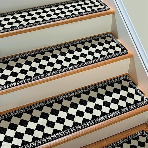 Boho Stair Treads Non Slip - Carpet Stair Treads for Wooden Steps Indoor, Stair Rugs for Kids, Elders and Dog, Stair Runners for Wooden Steps, 1 pc
