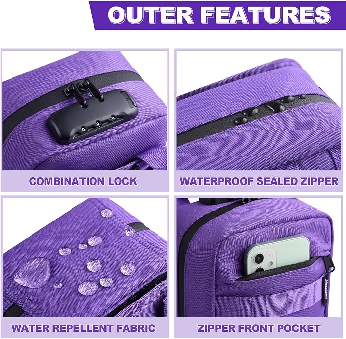 Storage Bag with Combination Lock Small Carbon Lined Tactical Molle Box Medicine Money Cosmetic Organizer Case Great Gifts for Men Women