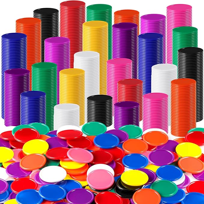 Coopay 2000 Pieces 1 Inch Bingo Chips Bulk, 10 Colors Bingo Markers for Math Practice, Plastic Learning Counters Disks Counting Discs, Poker Chips Game Tokens Kids Reward