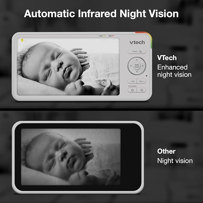 VTech 5.5" IPS Screen 720P Video Baby Monitor with Camera and Audio, Pan-Tilt-Zoom, Night Light, 2-Way Talk, Lullabies, Soothing Sounds, Long Battery Life, No WiFi: Advanced HD Plus
