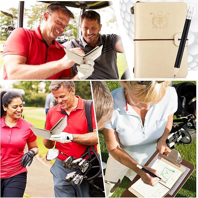 Yexiya Golf Scorecard Book with Pencil, Leather Golf Journal Scorecard Holder Accessories Notebook Log Pocket Score Cart Book Gift for Men Golfers, Sports and Outdoor Club Accessories