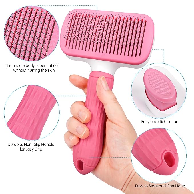 Dog & Cat Brush, Self Cleaning Slicker Brush for Pets Shedding | 1 Click Clean,Lightweight,Massaging Particles,Soft Non-slip Handles,For All Furry Animls