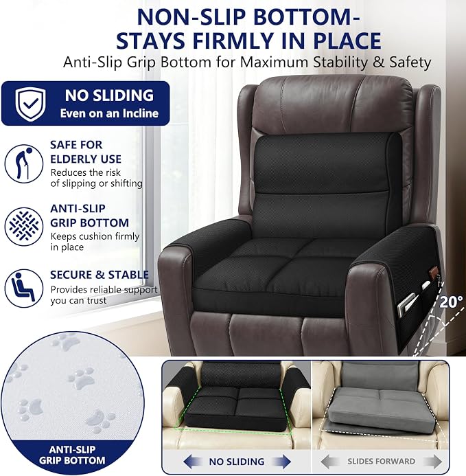 Chair Cushions for Elderly,20x16.5x4.5 Inch Rocking Chair Cushions Indoor,Memory Foam Recliner Cushions for Long Sitting, Sofas & Couches，Outdoor,Office Chair，wheelchair，Meditation and Floor Seating