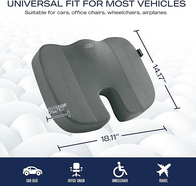 Skechers Seat Cushion, Air Cooled Memory Foam Cushion for Office Chair,Ergonomic Office Desk Accessories for Tailbone Pain Relief,Chair Cushions for Long Sitting Office Workers,Car Drivers,Gray