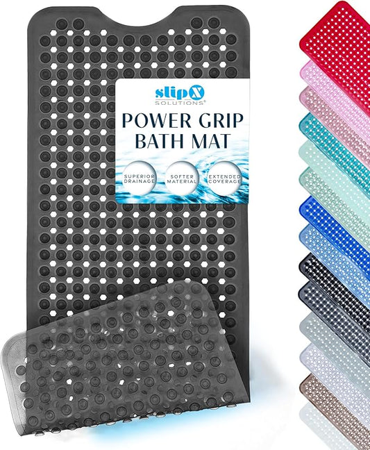 SlipX Solutions Power Grip Bathtub Safety Mat | Precision Grip Technology for Longer, Stronger, & Softer Wet Surface Protection | Clear Black 39"x16"