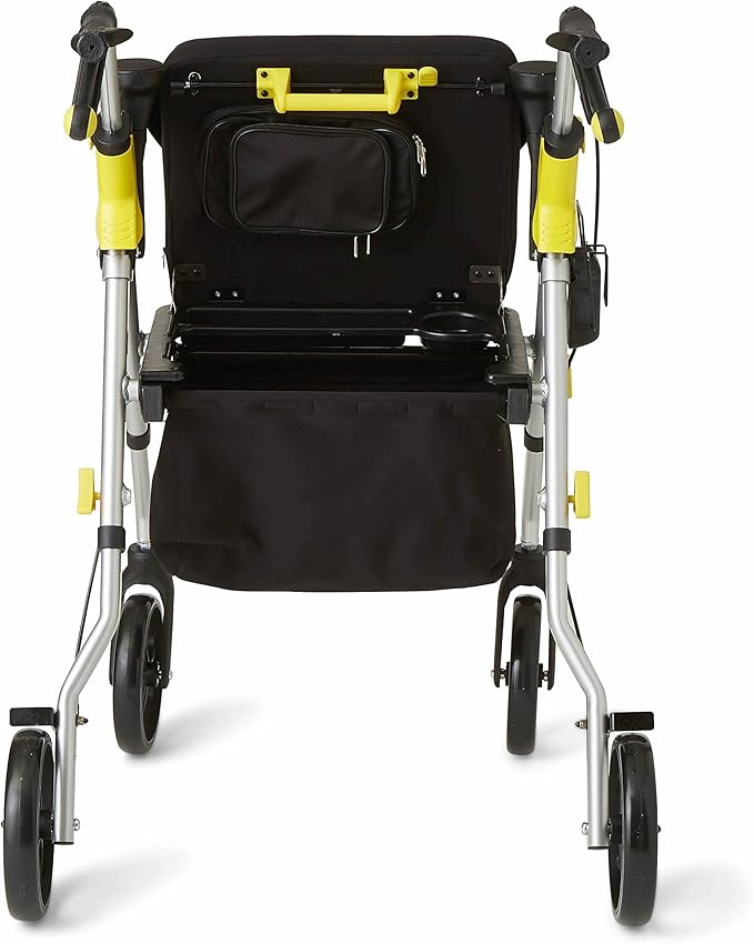 Medline Premium Empower Rollator Walker with Seat, Folding Rolling Walker with 8-inch Wheels, Silver