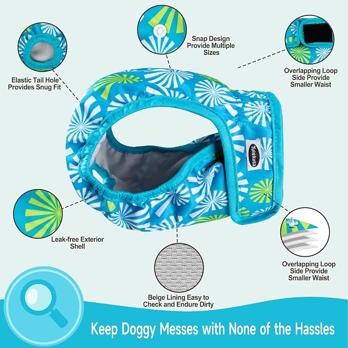 Tuiskusa Reusable Washable Dog Diapers Female, Highly Absorbent Doggie Diapers, Size Adjustable Puppy Diapers for Dog Period Panties(5 Pack)