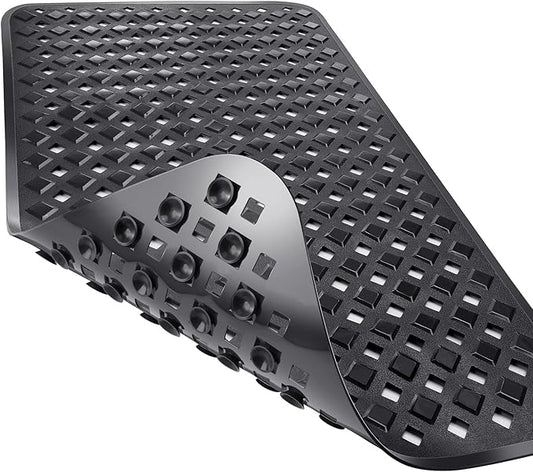 Yimobra Bathtub Mat Non Slip, Super Strong Suction Cups, 27.5"x15.5" Long Shower Mat with Drain Holes, Machine Washable Fast Draining Bath Mats, Bathroom Essentials,Black