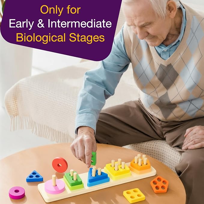 Dementia Toys for Seniors, Easy Wooden Activities for Alzheimer Patients | Color & Number Cognitive Dementia Product for Elderly, 15 Pieces Parkinson Game Puzzle Shape Pattern Matching Board Gift