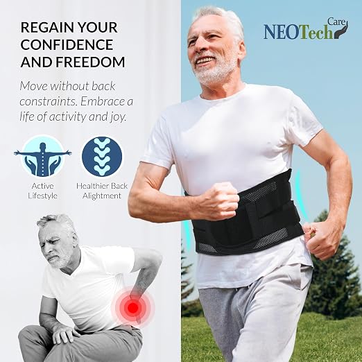 NeoTech Care Lower Back Brace for Women or Men, Lumbar Back Support Belt (Black, Size S)