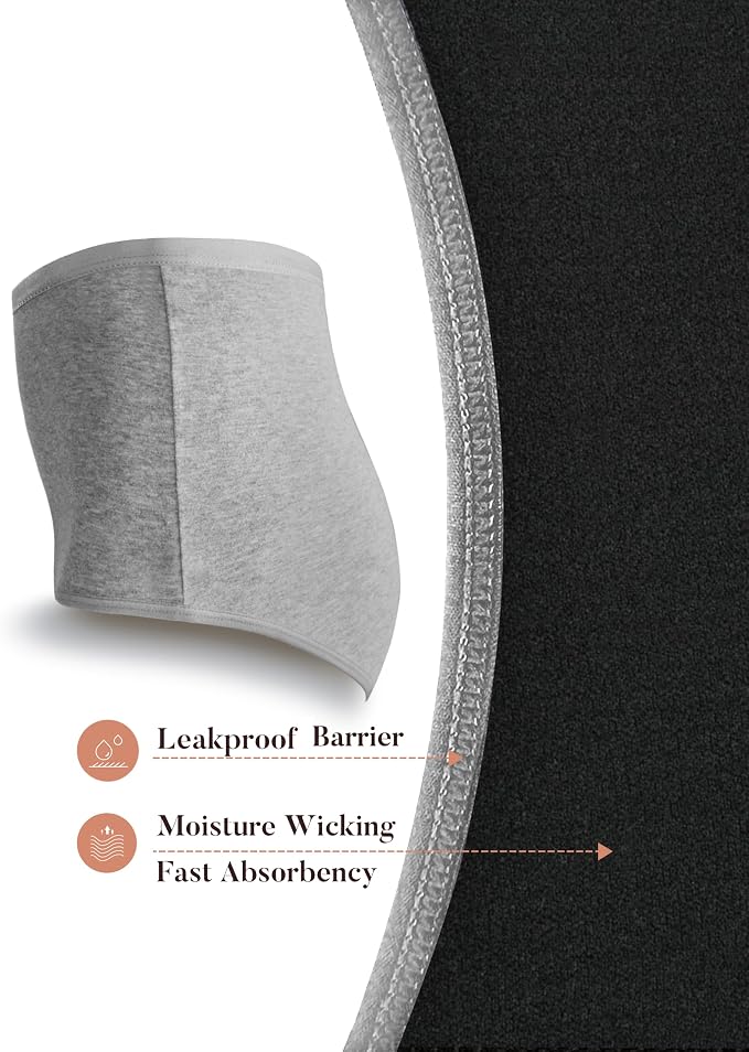 AIRCUTE Washable Urinary Incontinence Protective Underwear for Women Leak Proof Absorbent Reusable Panties 60ML 1 Pack (Gray, X-Large)