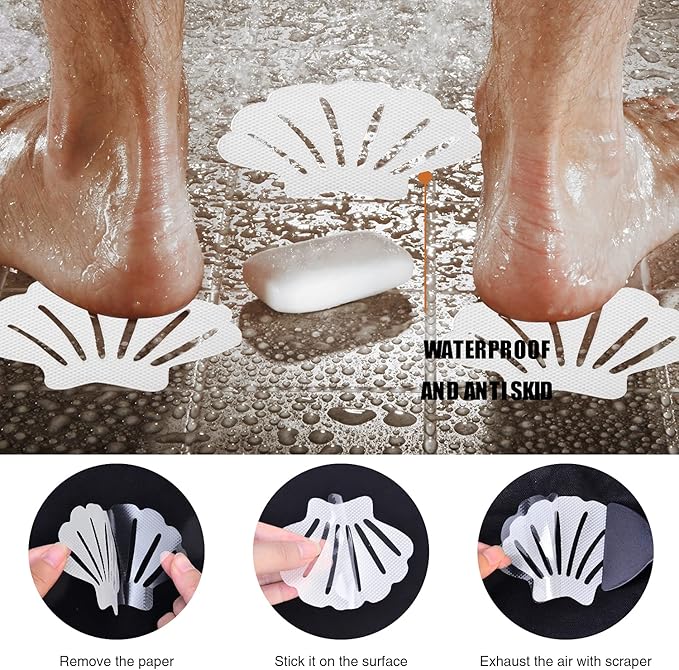 Non-Slip Bathtub Stickers, 24 PCS Shell Safety Bathroom Tubs Showers Treads Adhesive Decals Scraper (White)