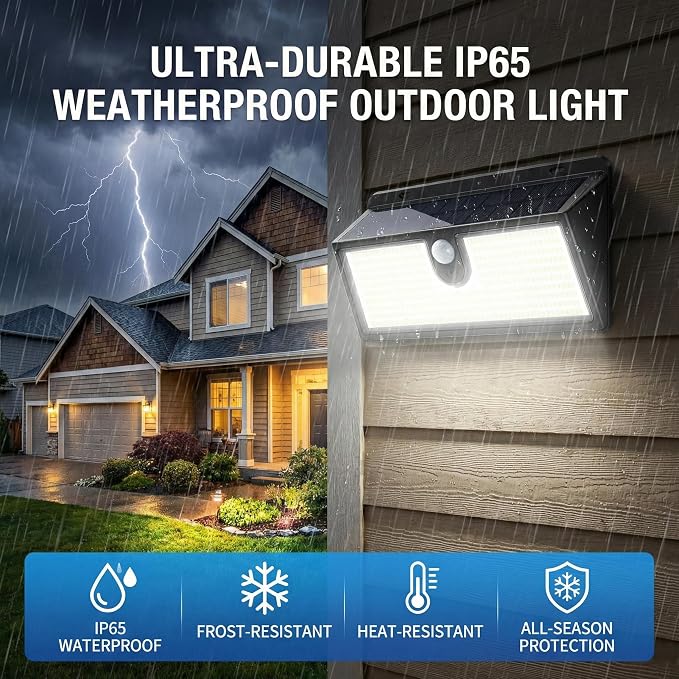 Solar Flood Lights Outdoor Motion Sensor, 452 LED Solar Security Lights with 26FT PIR Sensor, 270° Wide Angle, 30% Solar Conversion, IP65 Waterproof, 3 Modes for Yard Garage Fence Patio, 2 Pack