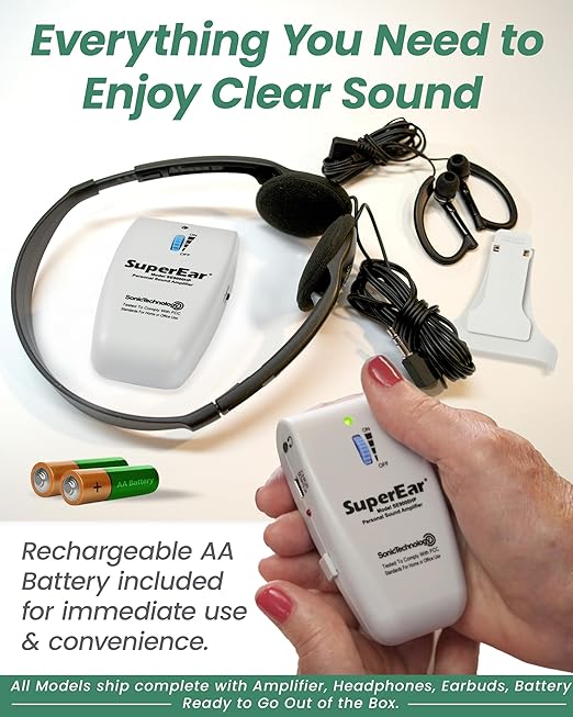 SuperEar Model SE9000HP for Seniors - Hearing Amplifiers for Seniors & Elderly, Super Ear Personal Sound Amplifier, Sound Amplifier Listening Device & Audio Accessories in 50dB Ambient Sounds Increase