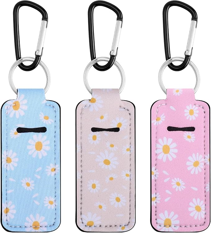 Pengxiaomei 3 Pcs Chapsticks Holder Keychain for Lipstick, Stocking Stuffers for Teen Girls Women Small Christmas Gifts