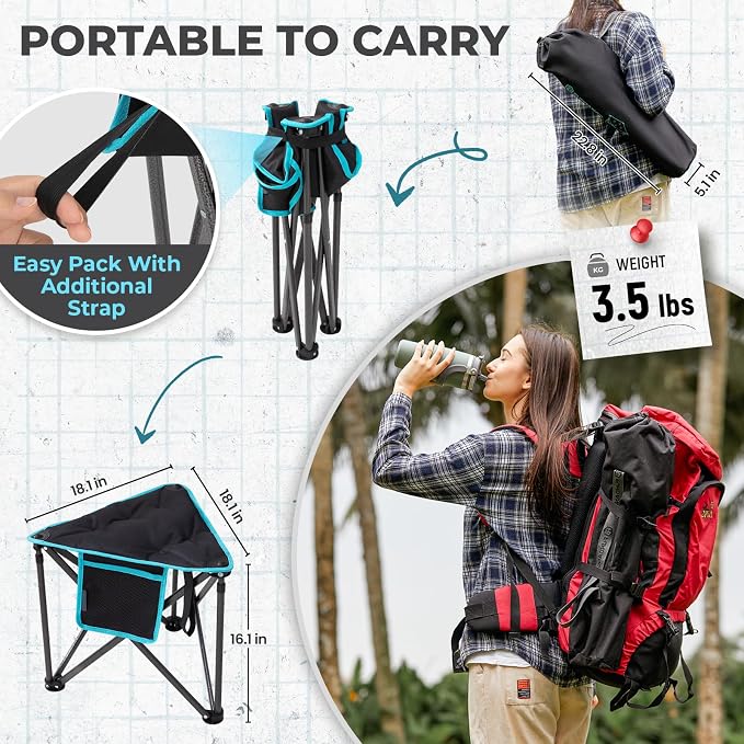 FUNDANGO Folding Tripod Stool, Lightweight Portable Fishing Chair with Thick Padded Seat, 440 Lbs Heavy Duty Outdoor Camping Chairs with Carry Bag for Walking Hunting Hiking Travel