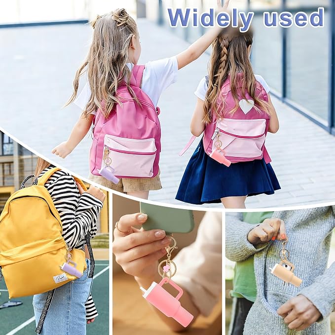 16PCS Mini Tumbler Keychain Accessories for Stanley Cup Cute Chapstick Holder Key Chain Charms for Women Men Girls