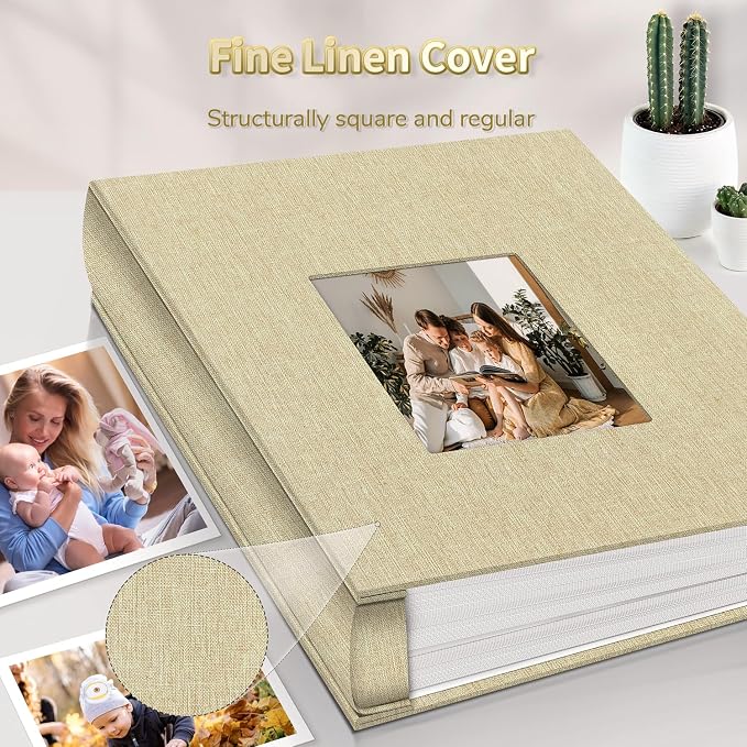 Artfeel Photo Album 4x6 with 1000 Pockets,Slip-in Picture Albums,Linen Cover Memory Book with Front Window,White Page Vertical Photo Book for Wedding,Family,Anniversare,Baby,Vacation
