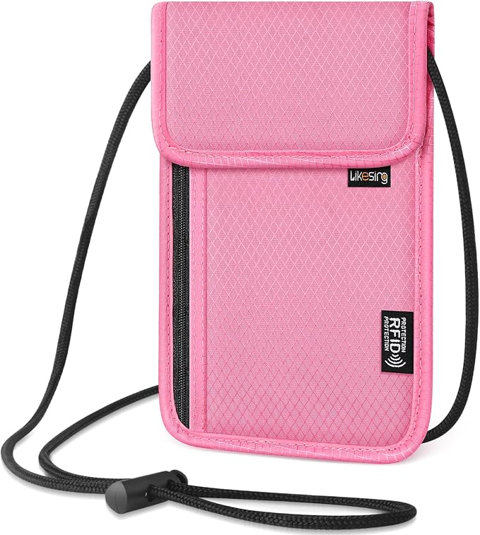 Likesing 5.5" L x 7.9" W Travel Neck Wallet, RFID Passport Holder(Pink) | RFID Blocking Passport Holder for Travel, Security Lightweight Passport Travel Wallet, Neck Pouch Gifts for Women Men