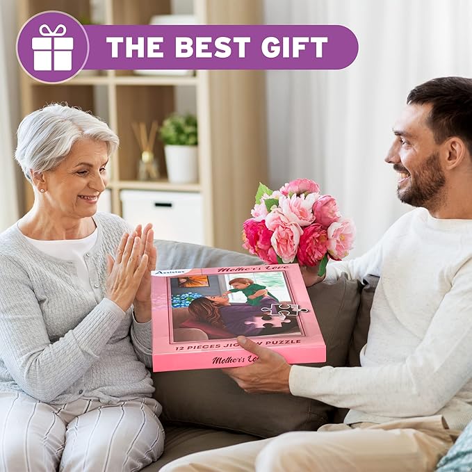Assistex Large Piece Jigsaw Puzzle for Seniors with Dementia with Conversation Prompts, Large Piece Memory Game for Adults, Elderly, and Dementia Patients – Mother's Love Puzzle, 12 pcs