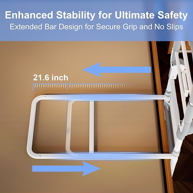 Bed Rails for Elderly Adults Safety Foldable Bed Assist Rail with Adjustable Height, Non-Slip Handle, Motion Sensor Light & Storage Pouch, Fits King Queen Full Twin Beds, Supports 350 LBS
