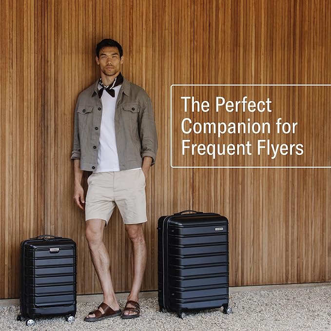 Omni 2 Airline Approved Carry-On Luggage – Stress-Free Size Meets 22x14x9" Requirements – For Fast Trips & Avoiding Baggage Fees – Dual 360° Spinner Wheels, USB Power Hub, Expands 1.5” – Black