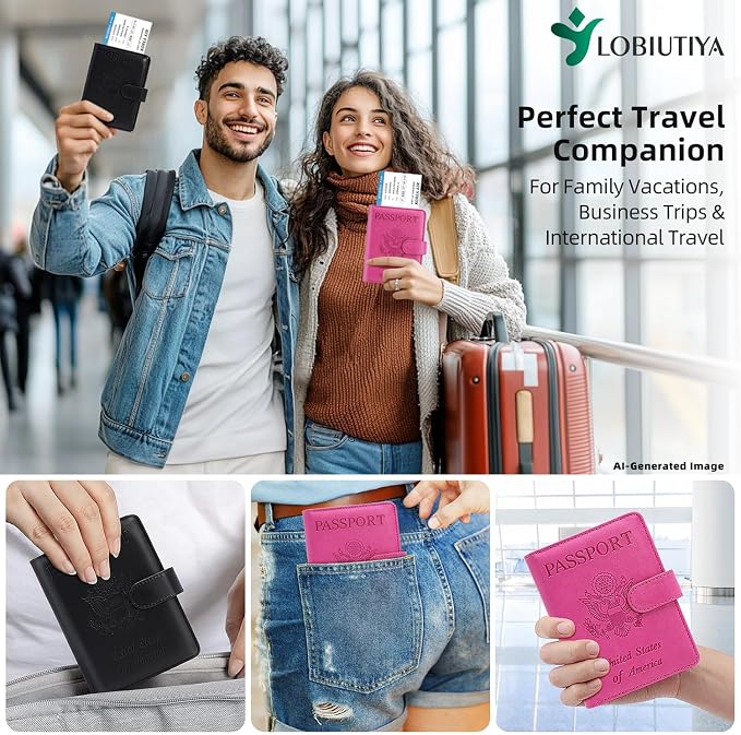 Passport Holder For Travel with Slot for AirTag & Luggage Tag Cover – RFID Blocking Travel Passport Wallet for Women/Family | PU Leather Passport Case with Extra Money Pocket, Pink
