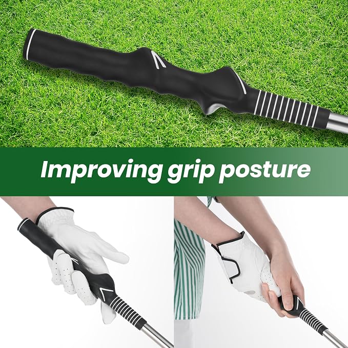5-in-1 Retractable Golf Swing Trainer, Training Aid with Grip Trainer, Grip Correction for Beginners & Tempo Training for Advanced, Click Feedback, Right/Left-Handed