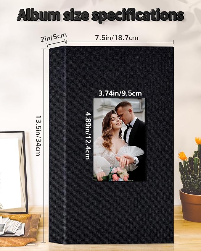 Artfeel Photo Album 4x6 with 300 Pockets,Slip-in Picture Albums,Linen Cover Memory Book with Front Window,White Page Vertical Photo Book for Wedding,Family,Anniversare,Baby,Vacation