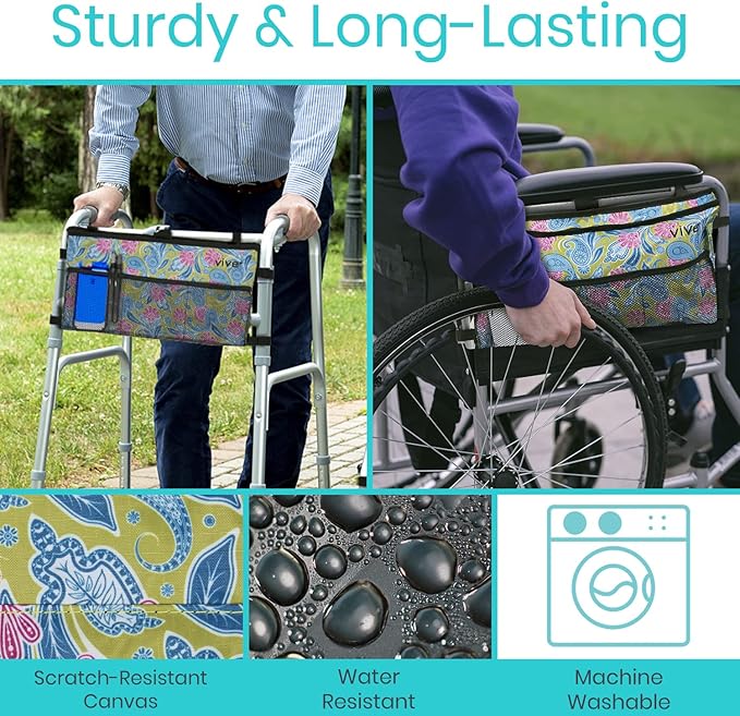 Vive Walker Bag - Accessories Wheelchair Basket Pouch (Water Resistant) - Seniors Caddy Accessory Attachment for Folding, Rolling Walkers - Carry Storage Carrier Tote - Lightweight, Universal Size