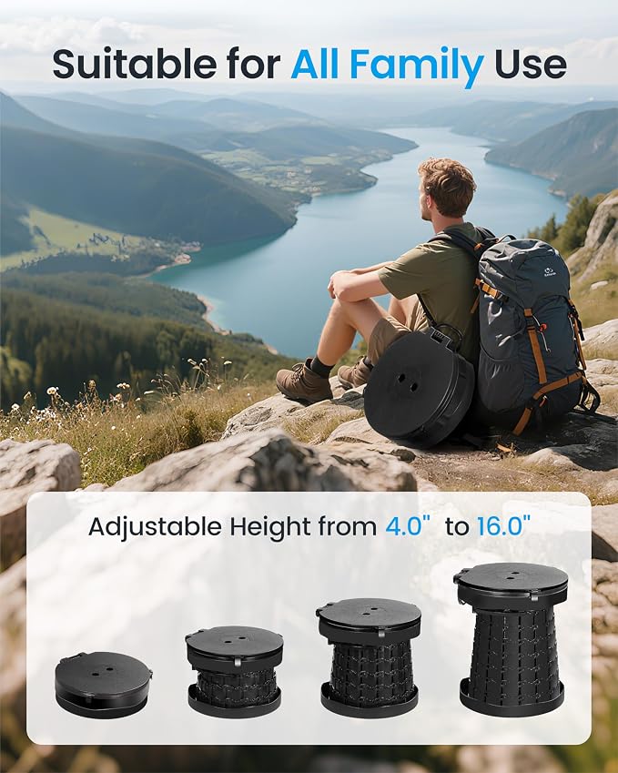 Upgrade Retractable Portable Toilet Travel Toilet Adjustable Height Camping Toilet Portable Potty for Adults Kids, Foldable Portable Toilet for Camping/Car