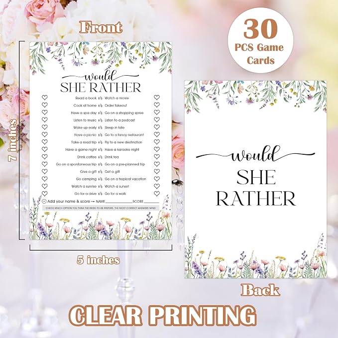 Wildflower Bridal Shower Games, Boho Flowers Would She Rather Game for 30 Guests with Game Cards, Bridal Shower Decor, Wedding Decorations Supplies (26)