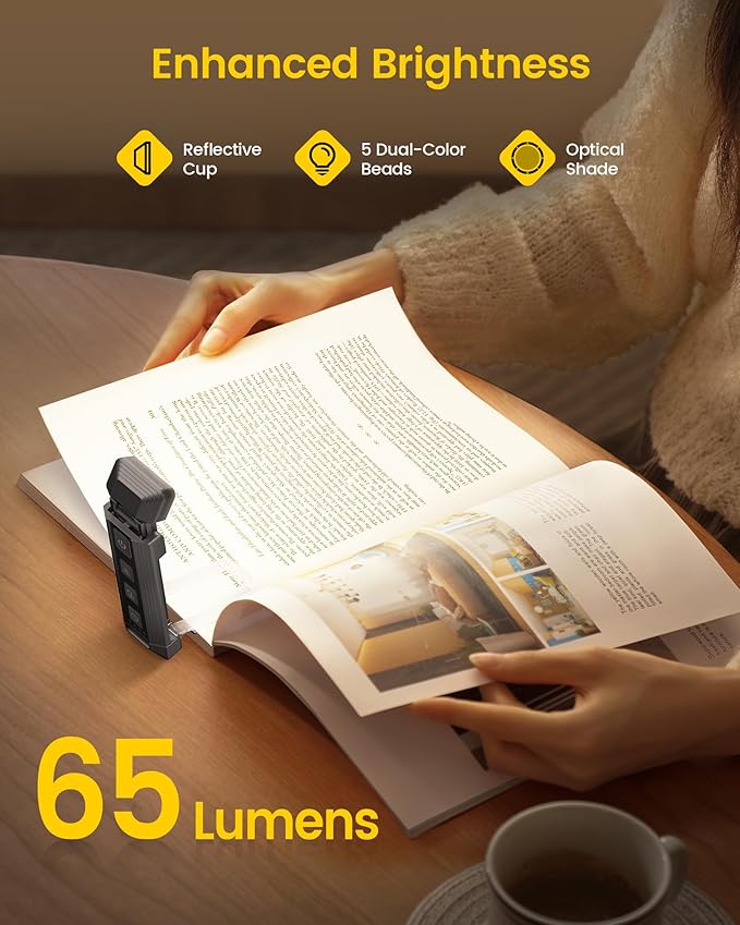 Glocusent Extendable Book Lights for Reading at Night, 5 Enhanced Brightness & 3 Colors with Sleep Aid & Timers, Clip on USB Rechargeable Reading Light for Books in Bed, Ideal Book Lovers Gifts