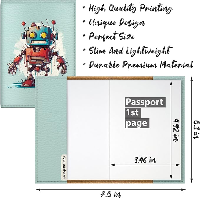 Passport Cover for Kids, Women and Men, Cute Travel Passport Holder (Robot)