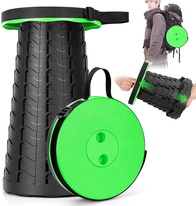 Qiguet Collapsible Stool, Folding Chair - Upgraded Portable Chair with Load Capacity 400lbs, Portable Stool for Camping Fishing Hiking - Folding Stool with Carrying Straps,Gifts for Fisherman (Green)
