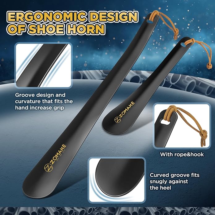 ZOMAKE Shoe Horn Long Handle for Seniors Men Women,Metal Long Shoehorn for Boots, Shoe Spoon Helper
