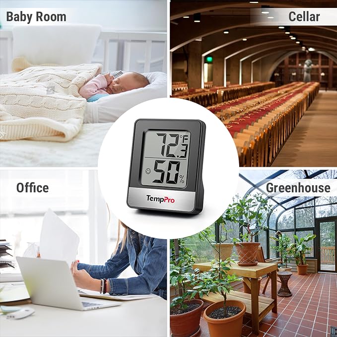 TempPro TP49 4 Pack Digital Hygrometer Indoor Thermometer | Humidity Meter Mini Hygrometer Thermometer with Temperature and Humidity Monitor Room Thermometer, Black