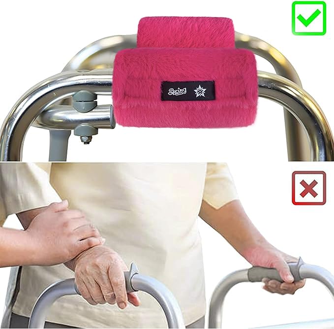 SPRING SEAON Walker Hand Pads Fluffy Walker Handle Cushions Non-Slip Universal Walker Grips Padded Hand Covers Soft Pads for Walkers for Seniors Walker Pads for Handles Folding Rolling Wheelchair, Rollator Handle, Elderly Grippers 2 Pack