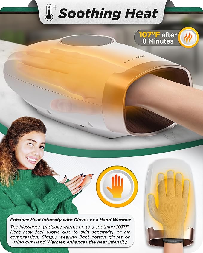 Lunix LX7 FSA Hand Massager with Heat and Compression, Pressure Point Therapy for Arthritis, Pain Relief and Carpal Tunnel, with Hand Warmer, White