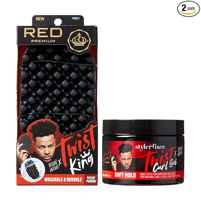 RED by Kiss X Bow Wow Styler and Twisting Gel with Durable Brush for Defined Waves, Curls, and Twists - Soft Hold for Nourished, Naturally Shiny Hair (Value Set)