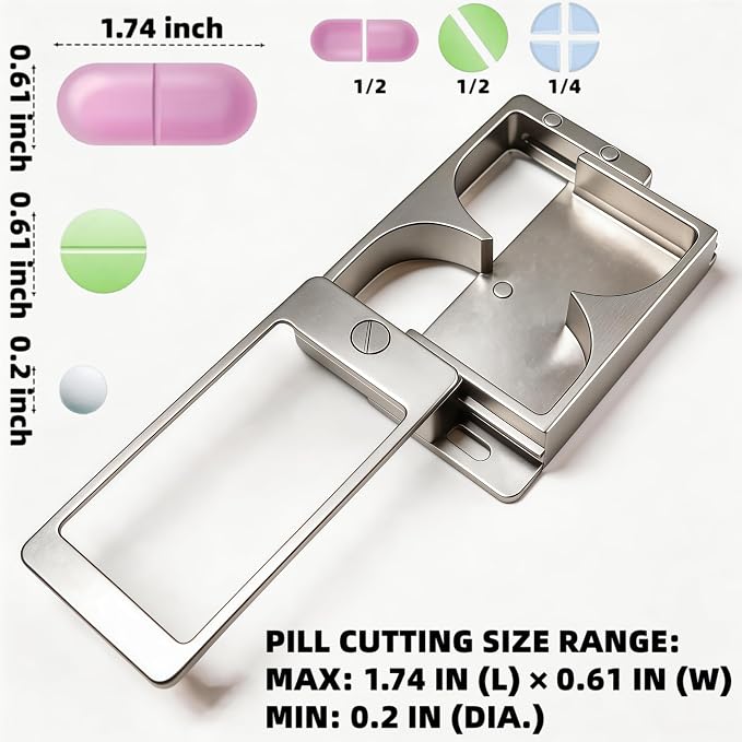 Professional Pill Cutter & Splitter - Precision Aluminum Tablet Slicer for Small, Large & Tiny Tablets | Cortador for Accurate Medicine & Vitamin Doses (Silver)