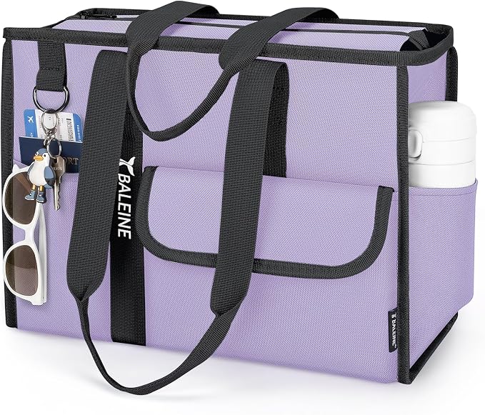 BALEINE Large Utility Tote Bag with Reinforced Bottom, Multi Pockets Foldable Tote Bag for Nurse, Travel, Work