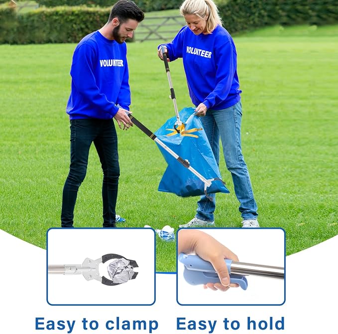 Trash Picker Upper Grabber Heavy Duty, 38" Grabber Reacher Tool Heavy Duty for Yard Work Trash Picker Outdoor Stainless Steel Metal Extra Long Foldable Sturdy and Durable (38 inches)