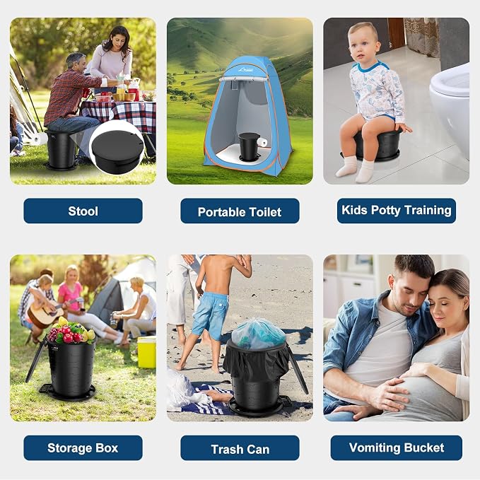 Camping Toilet,Height-adjustable Toilet, Portable Toilet for Camping, Car | Foldable Portable Potty with Toilet Bags and Paper Holder, for Camping, Outdoor, Hiking, Truck, RV, Beach