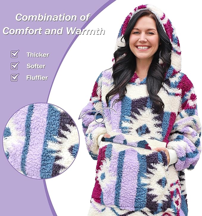 Catalonia Oversized Blanket Hoodie Sweatshirt, Wearable Sherpa Lounging Pullover for Adults Women Men
