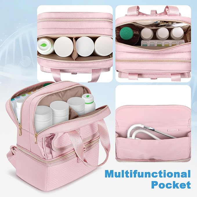 Fasrom Medicine Travel Bag, Pill Bottle Organizer w/Insulated Compartment | Double Layer Design with Waterproof Mat, Stores Vitamins & Medical Supplies, Travel, Home and Daily Medication Storage